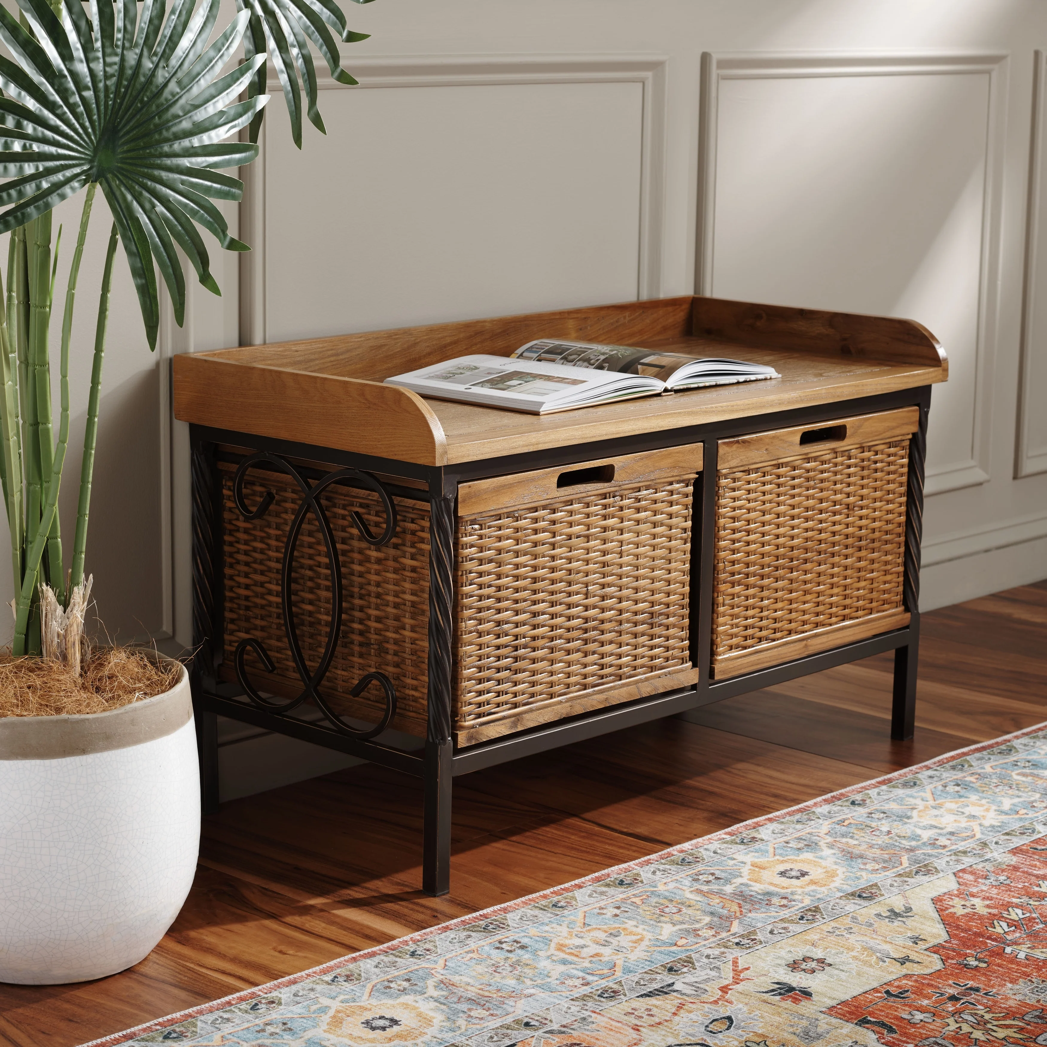 SAFAVIEH Vasilija Antique Pewter/ Light Ash Storage Bench - 33 x 15.7 x 20 - 33Wx16Dx20H