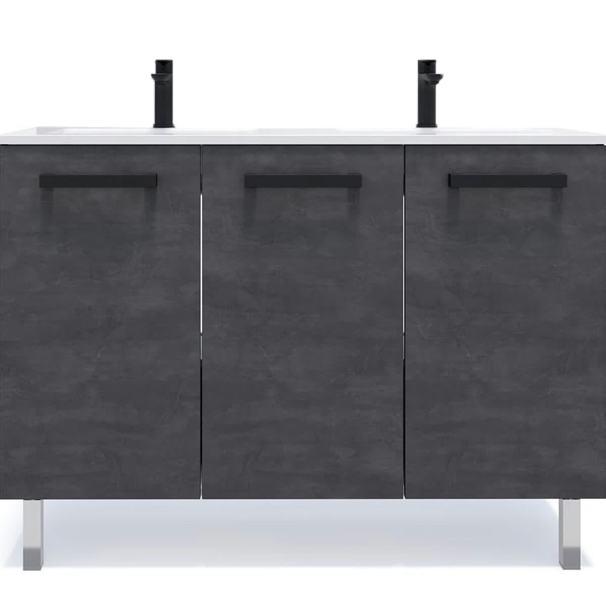 CHELSEA - Meuble salle de bain double vasque 120cm 3 portes Ardoise métallisée