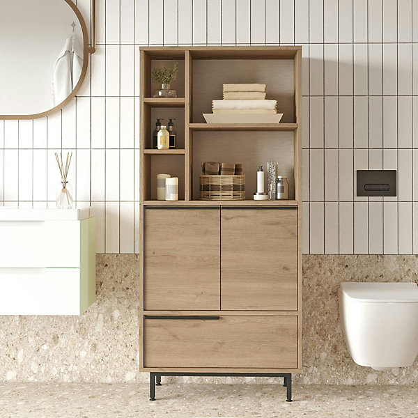 Meuble salle de bains moderne effet bois 3 portes JENA
