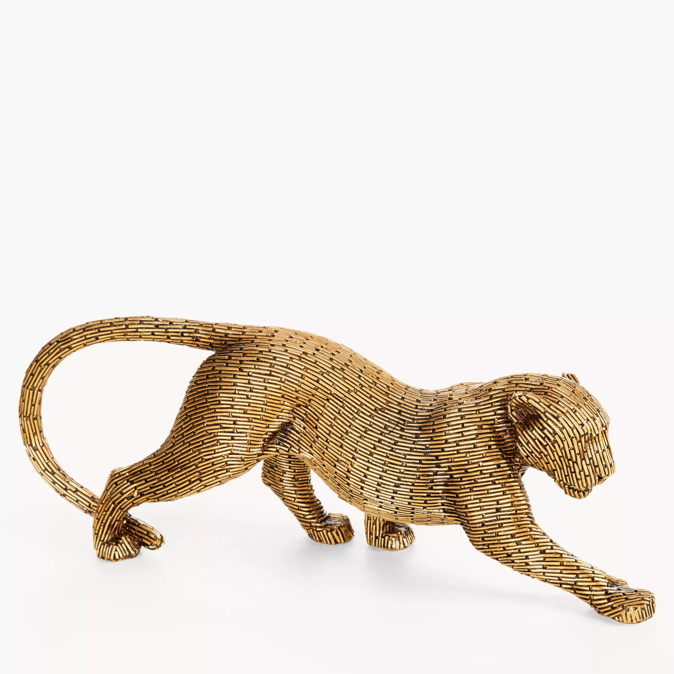 Figurka złota w kształcie geparda z metaliczną geometryczną strukturą 34x8x12 cm ZURI 2