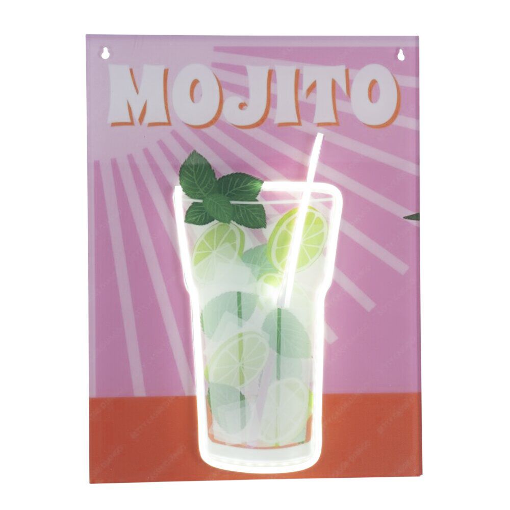 Tableau rectangulaire MOJITO avec verre contour néon 32x43cm