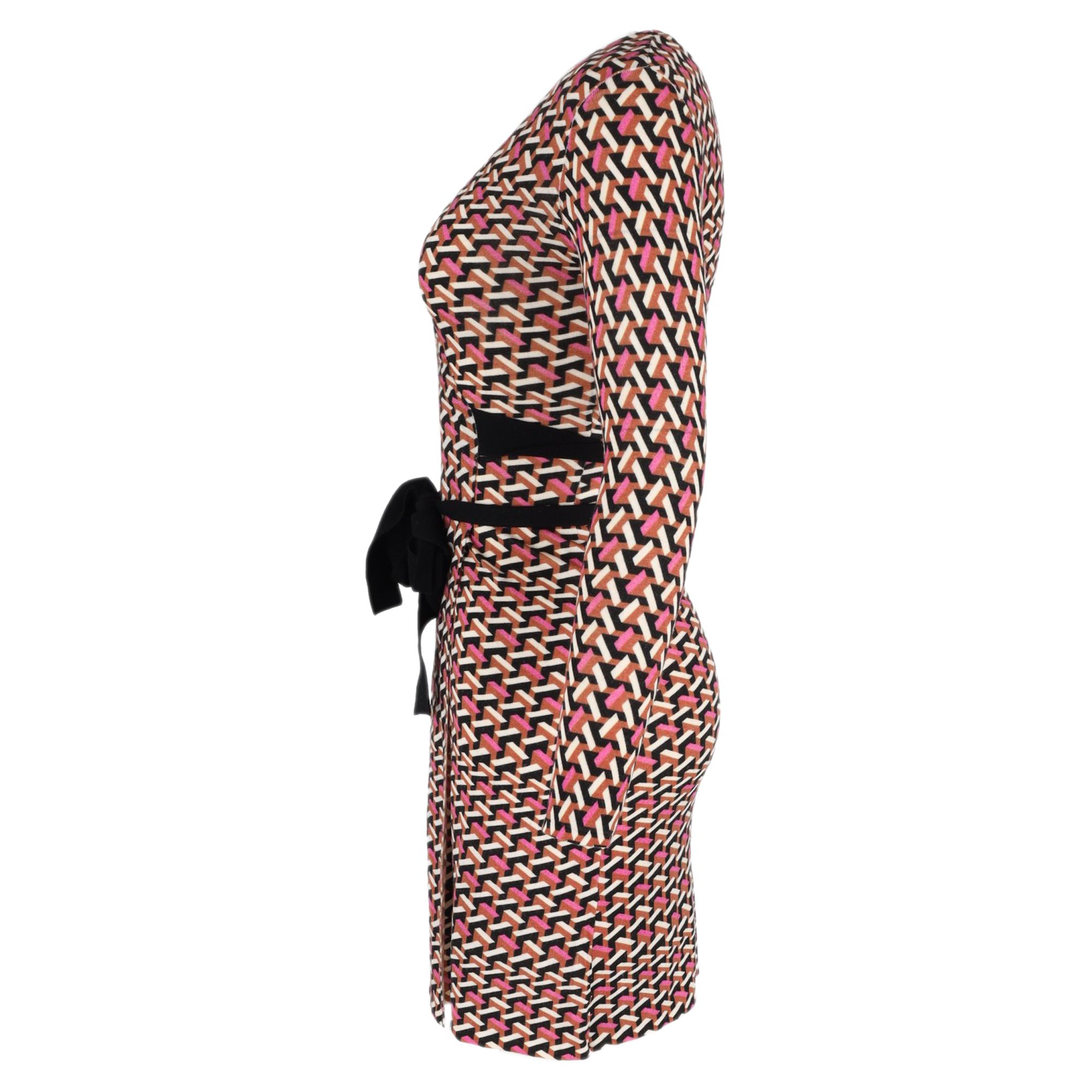 Diane Von Furstenberg Preloved Geometric Print Wrap Dress in Multicolor Viscose