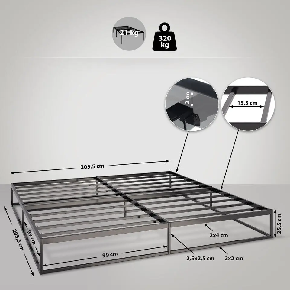 CLP Metalen bed Scala 200x200x25 cm - Zwart