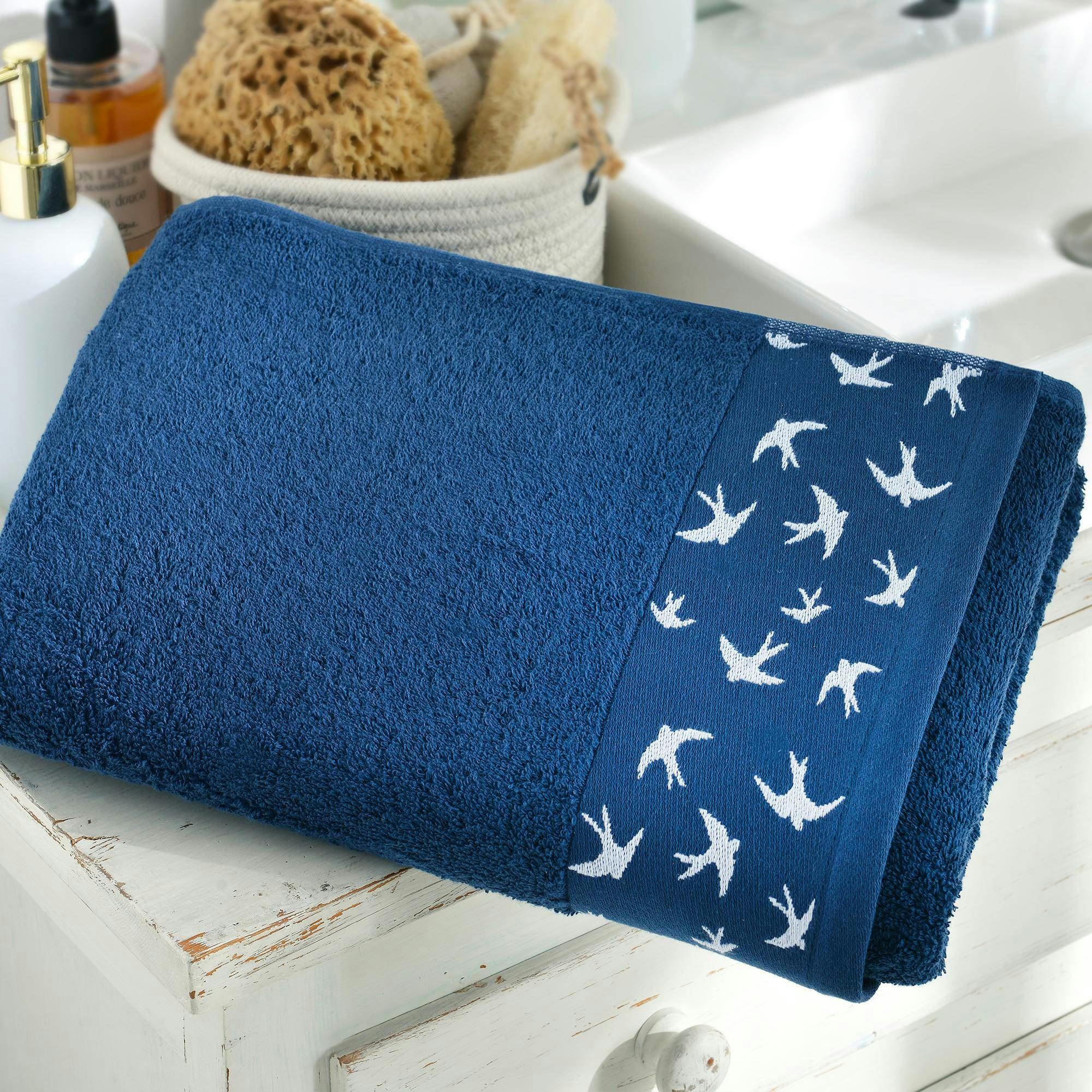 VOLHIRONDELLE - Drap de bain 100x150 bleu marine en coton 450 g/m²