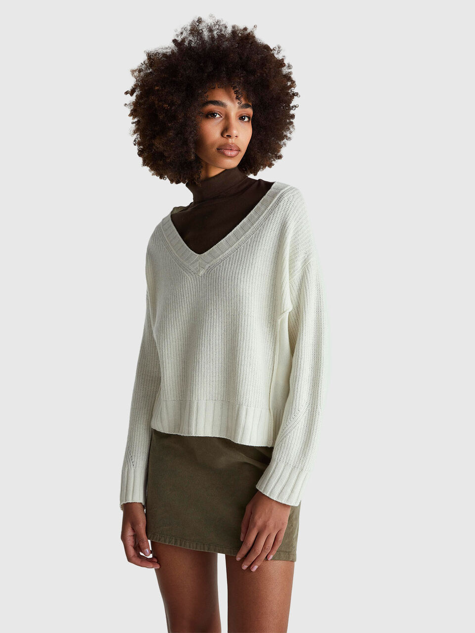 V-neck sweater in wool blend