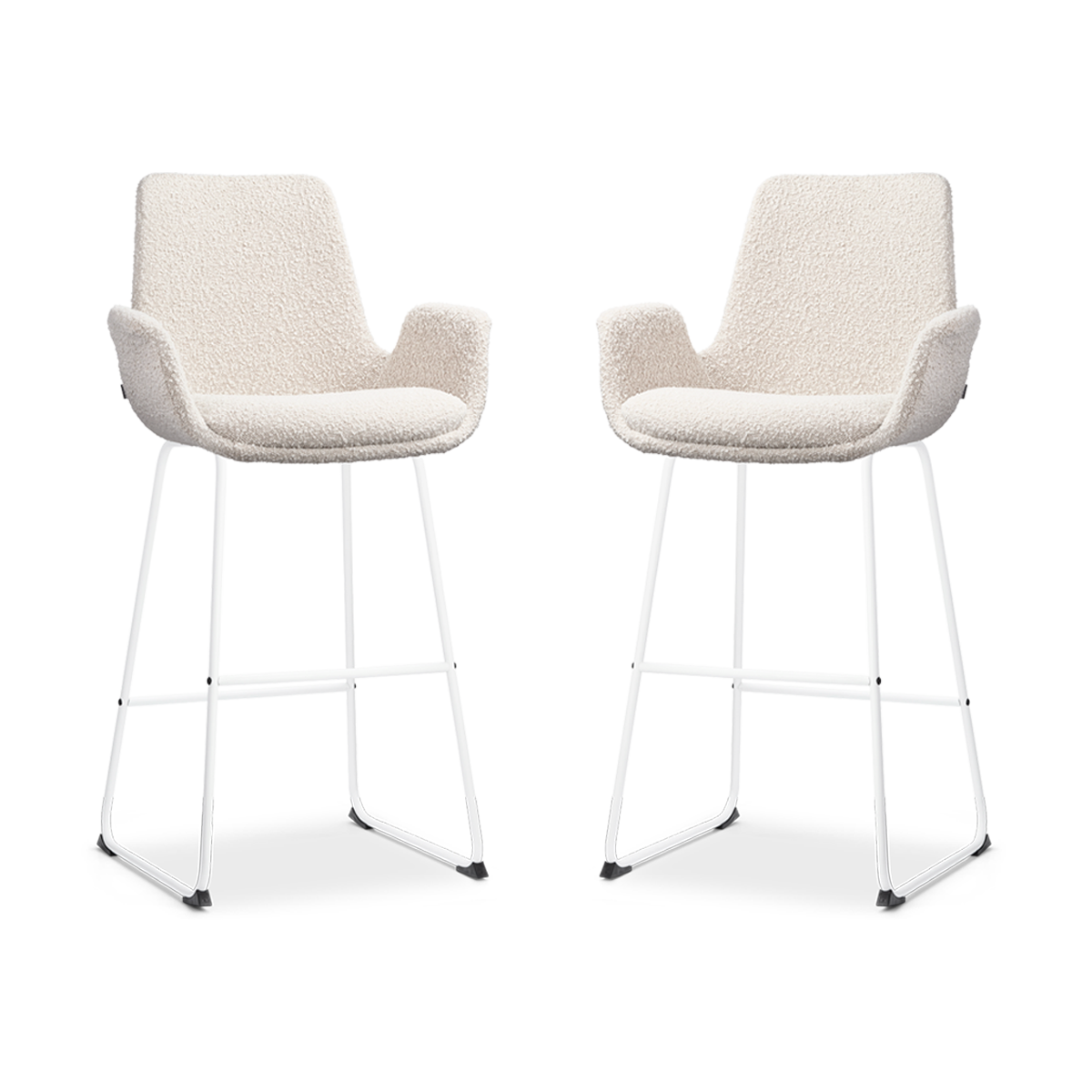 Nolon Nino-Eef Barkrukken Set van 2 - Bouclé Beige - Wit - 75 cm