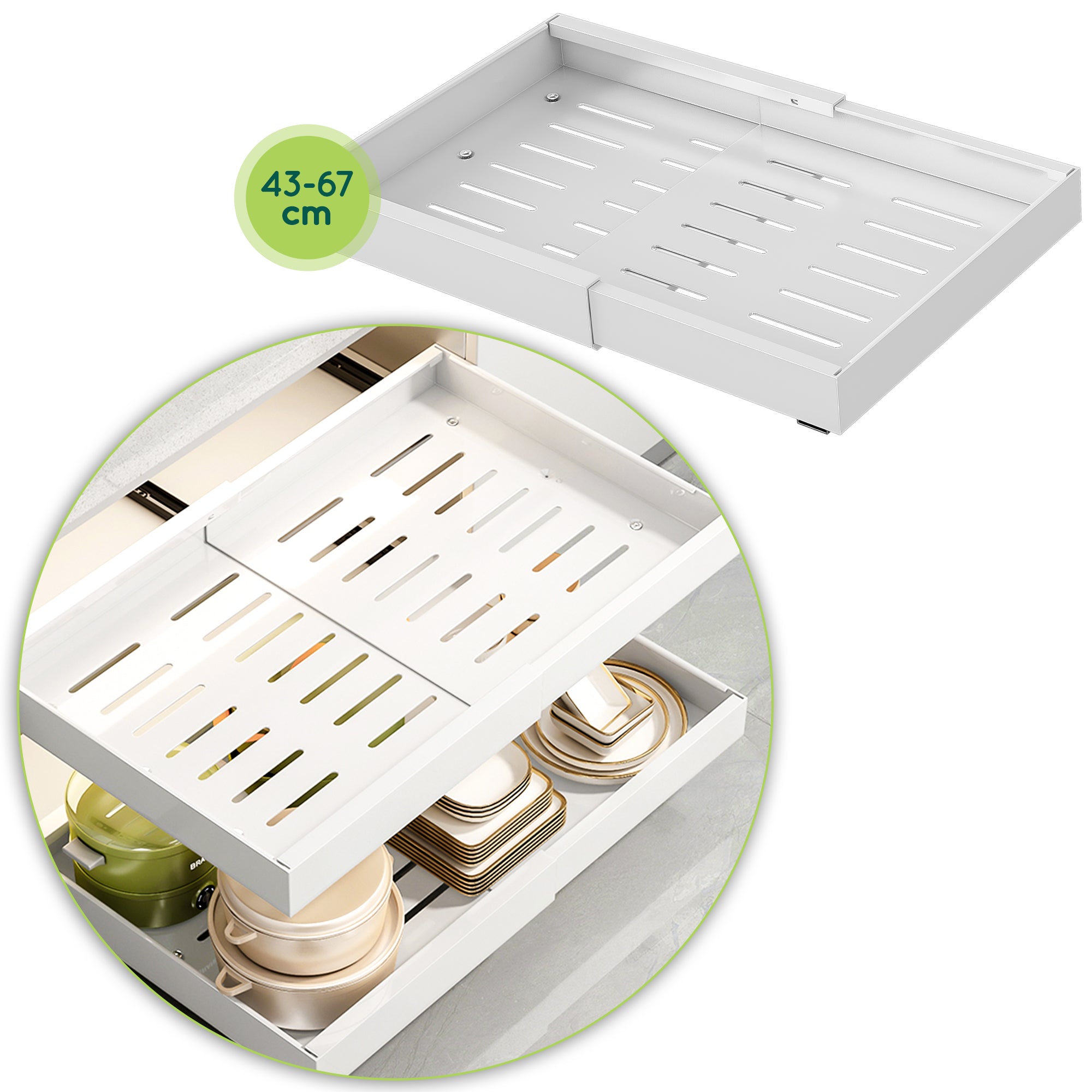 XIVADA Keukenorganizer - Schuiflade - Aluminium - Verstelbaar - Wit