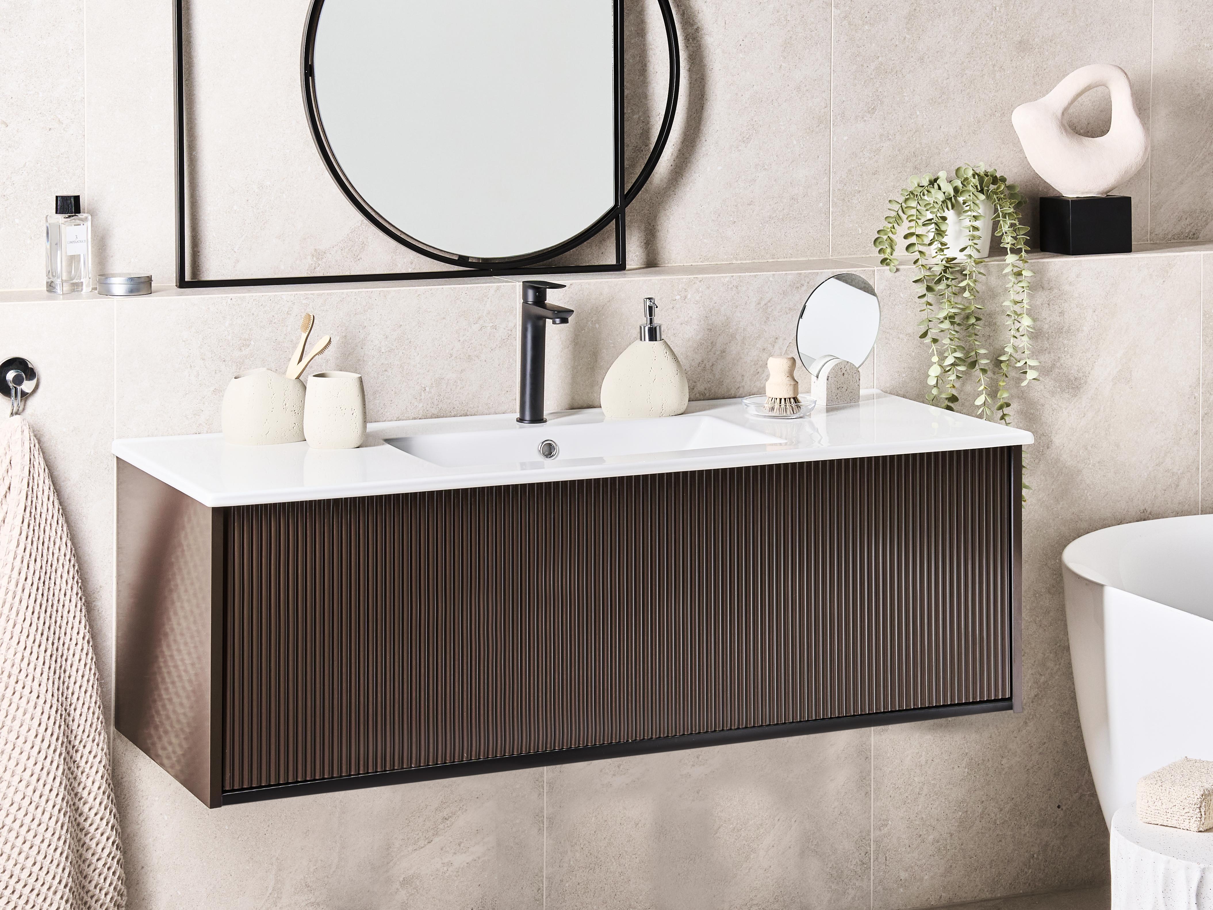 Wall Mounted Vanity Unit with Basin MADIDI Brown