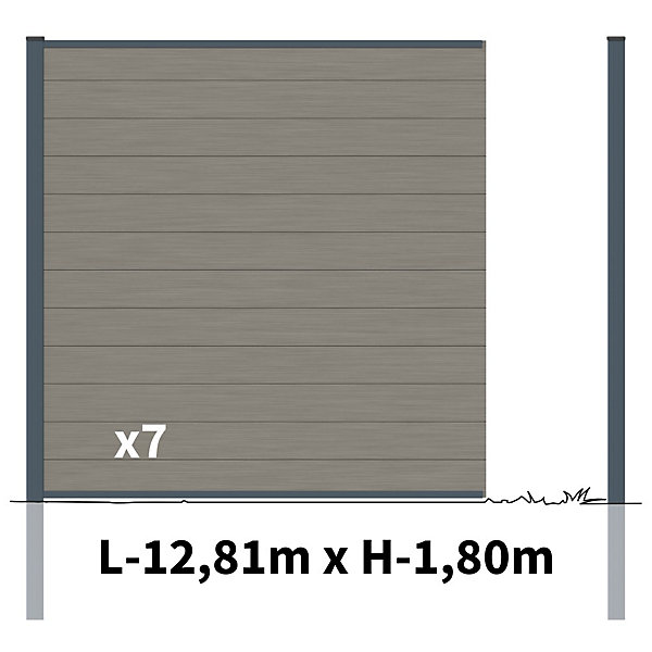 Kit Clôture Bois Composite Platine 13x1,8m RIO - Poteaux en Aluminium Gris - Brise Vue - Palissade