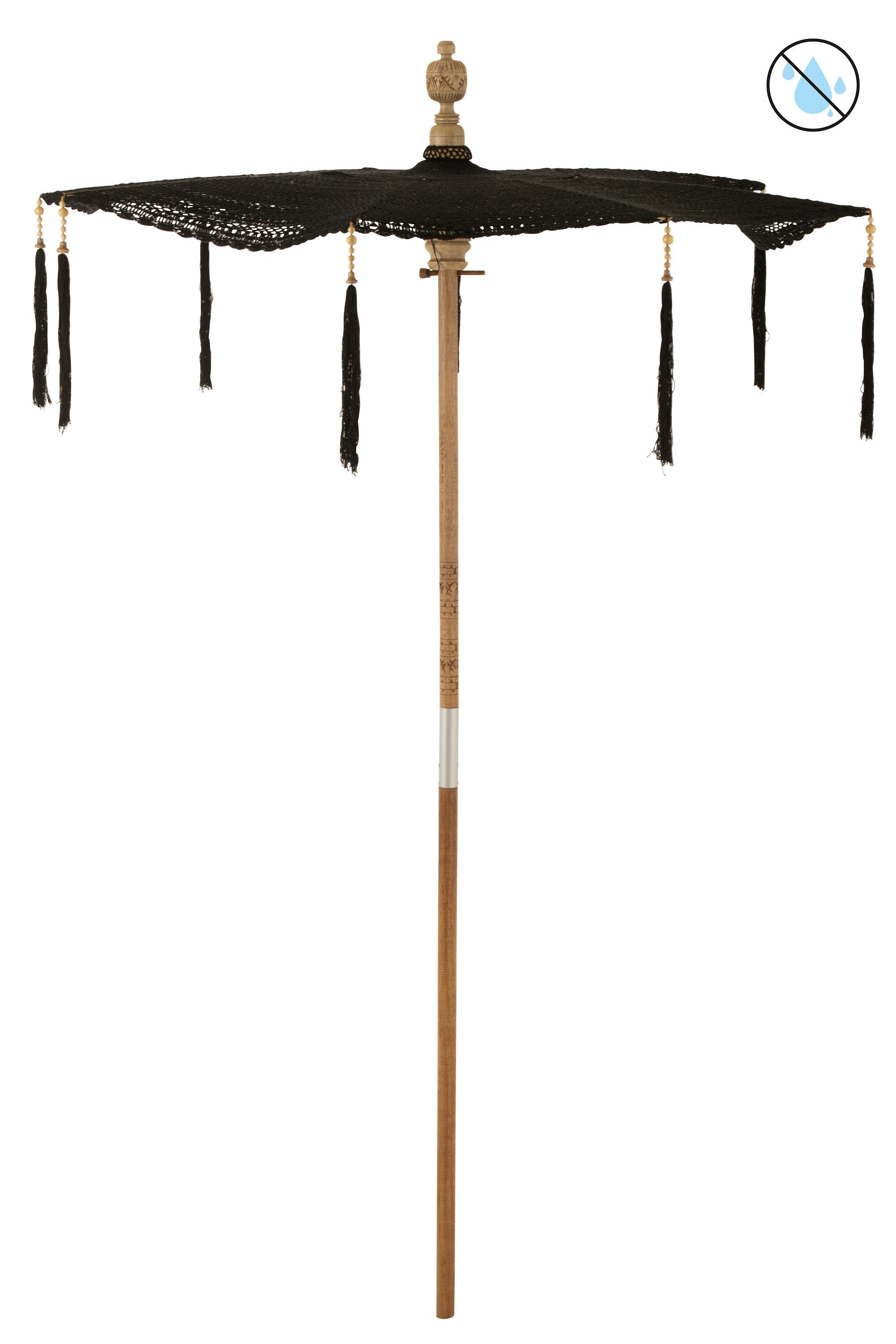 J-Line parasol Kwast - katoen - hout - zwart - large