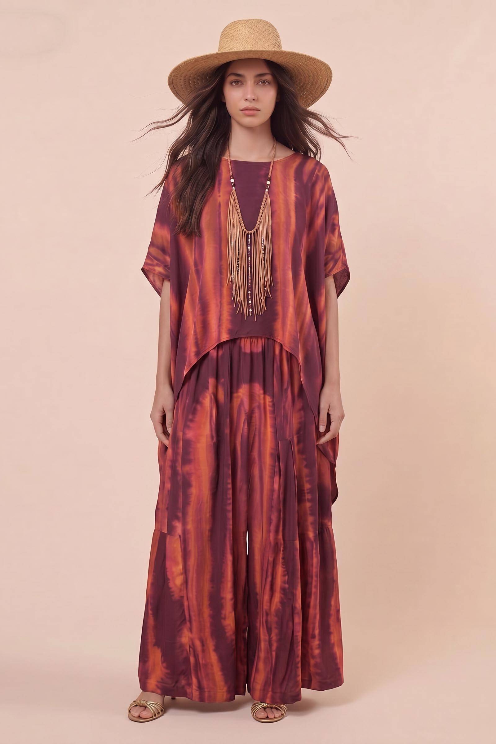 Printed Top And Wide Leg Pants Set