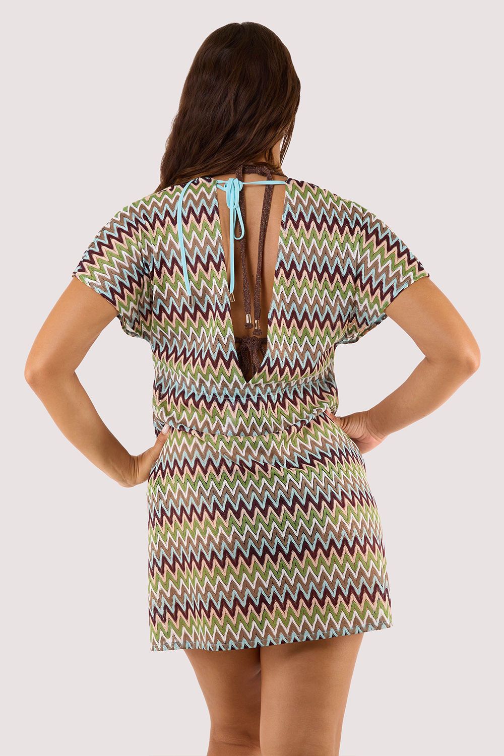 Wolf & Whistle Kalahari Khaki Zig Zag Crochet 'Beach Kaftan'