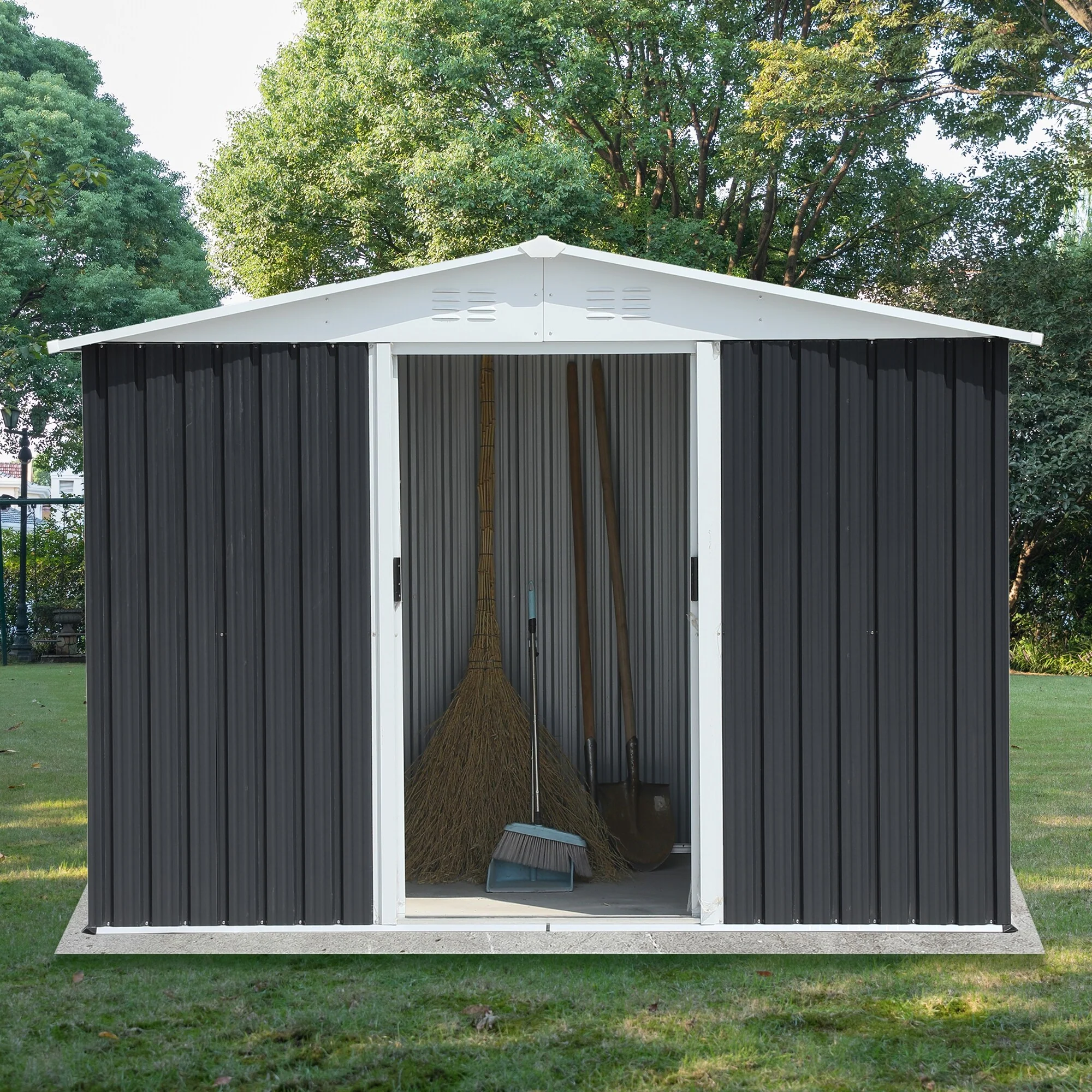 Rust-roof Steel Storage Shed with Waterproof Panels & Sliding Lockable Door Garden Shed Pet Shed Tool Shed