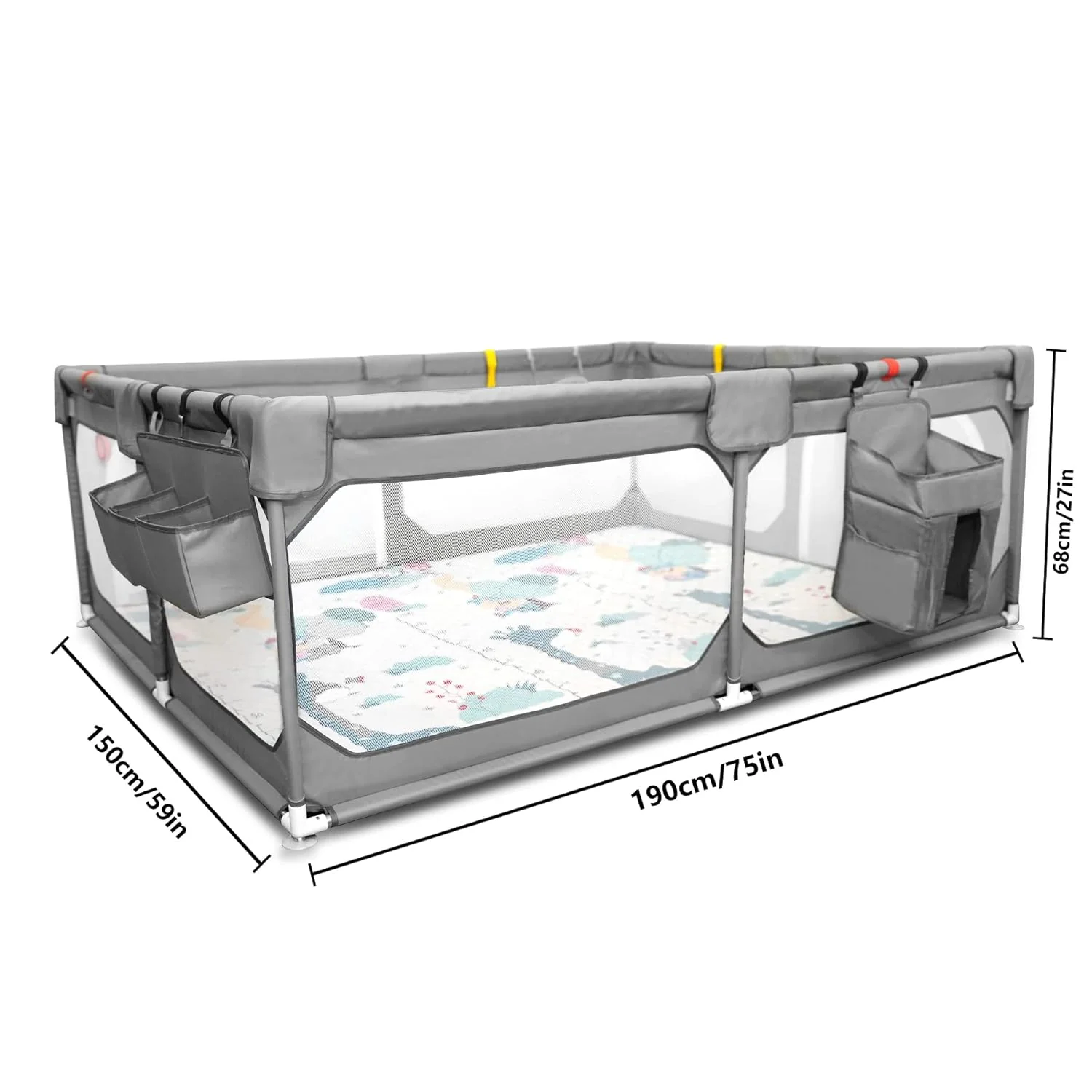 Baby Playpen with Mat 75*59, Extra Large Playpen for Babies and Toddlers with Storage Bag, BPA-Free, Non-Toxic, Safe No Gaps Playards for Babies, Sturdy Safety Play Yard for Indoor Outdoor Fun, Grey(50*50)