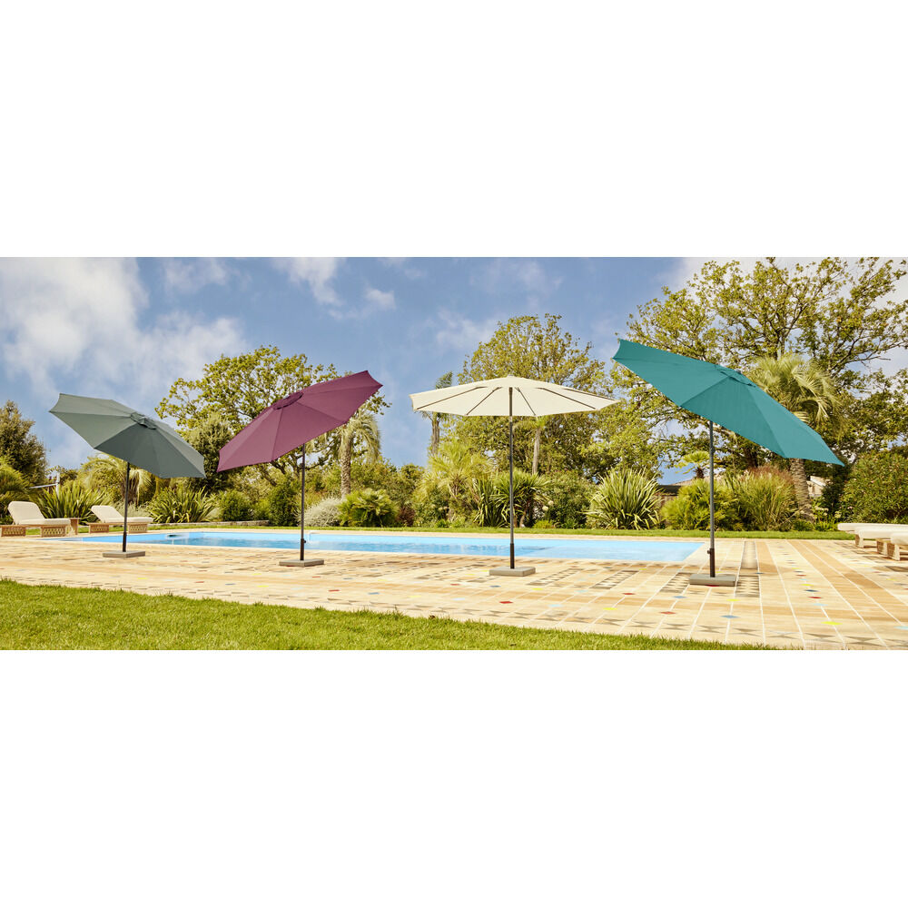 Parasol centré rond Java inclinable hauteur ajustable gris UPF50  Ø250xH185-245cm