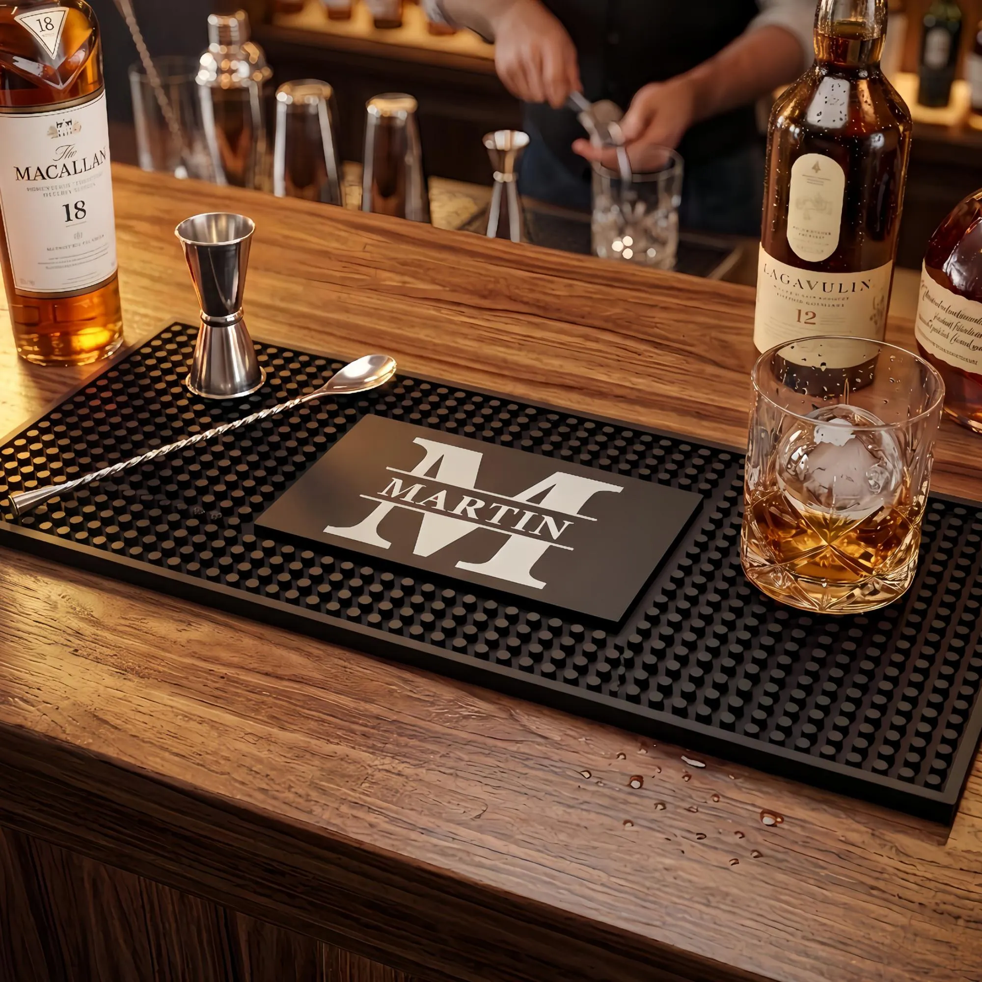 Personalized Bar Mat with Name, Custom Logo Bar Rubber, Silicone Barware Gift, Pub Accessories, Rubber Bar Mat, Home Bar Gift