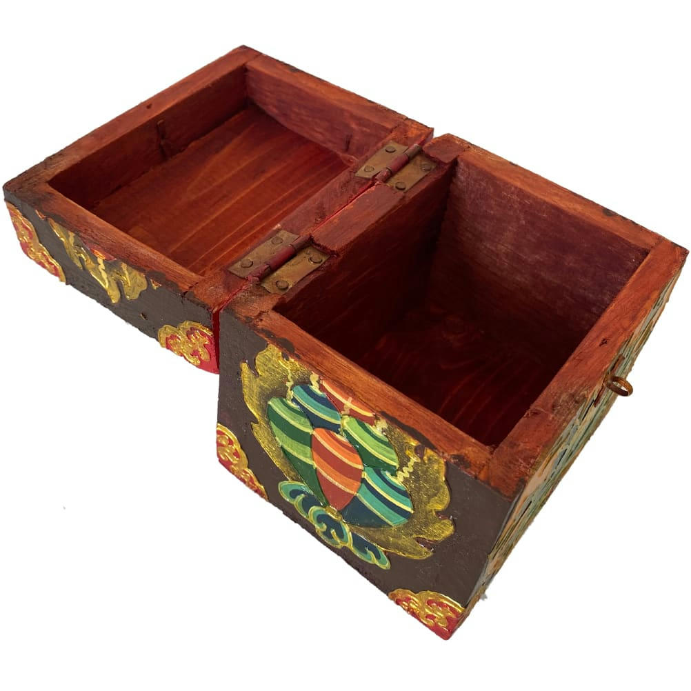 FLEUR - Petit coffret tibétain fleuri peint à la main H11cm