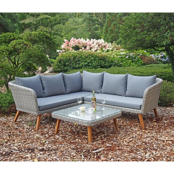 Gartenmöbelset, 5 Sitzplätze, Aluminium/Kunststoff/Akazienholz