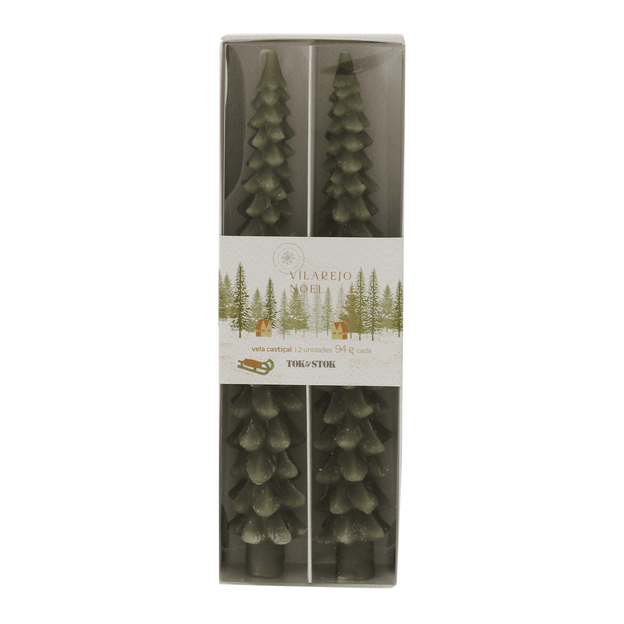 KIT COM 2 VELAS CASTIÇAL VILAREJO NOEL ÁRVORE