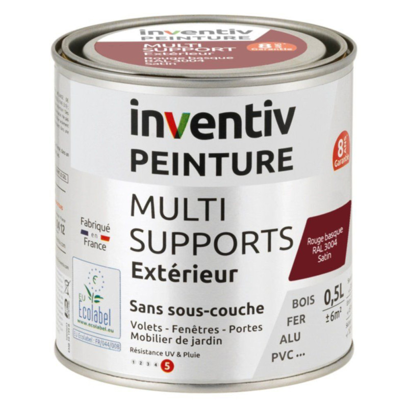 Peinture multi-supports rouge basque satiné 0,5 L INVENTIV