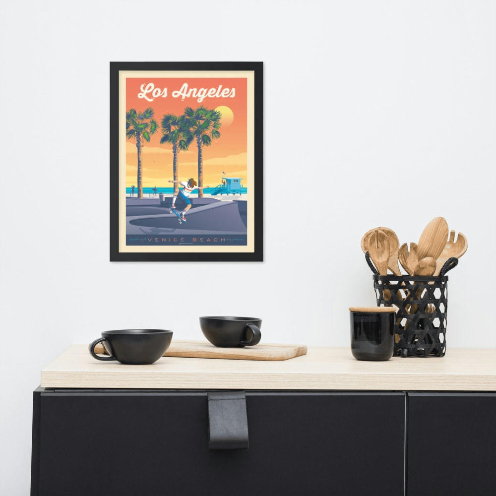 - Affiche Los Angeles Venice Beach + Cadre Bois noir 21x29,7 cm