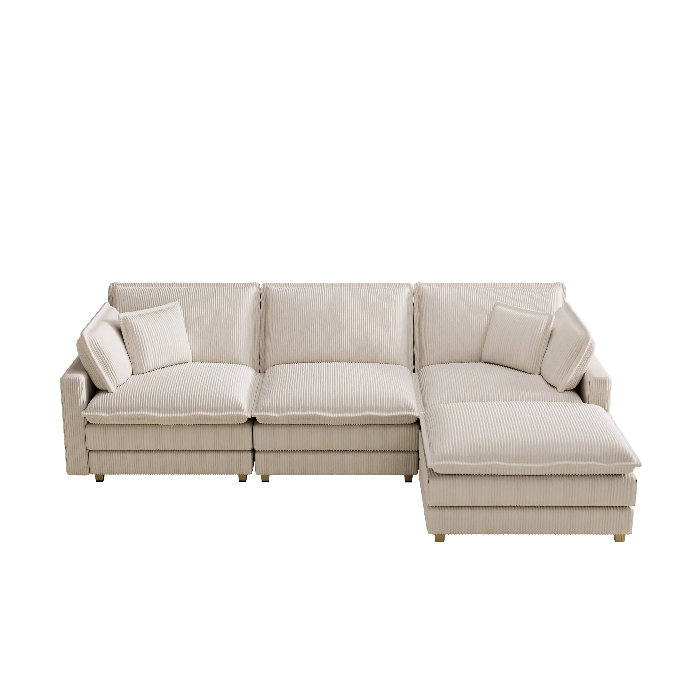 Modern L Modular Sectional Sofa with Corduroy Cushion and Removable Ottoman and 4 Pillow for Living Room or Guest Room