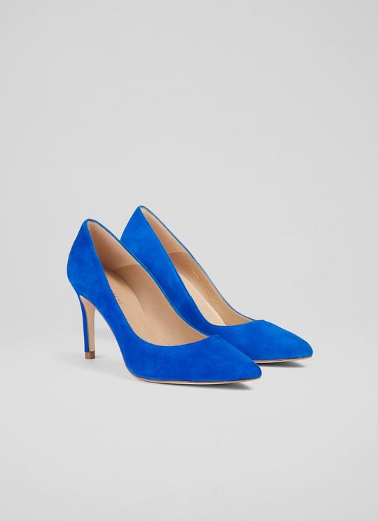 Classic Floret Blue Suede Pointed Toe Courts