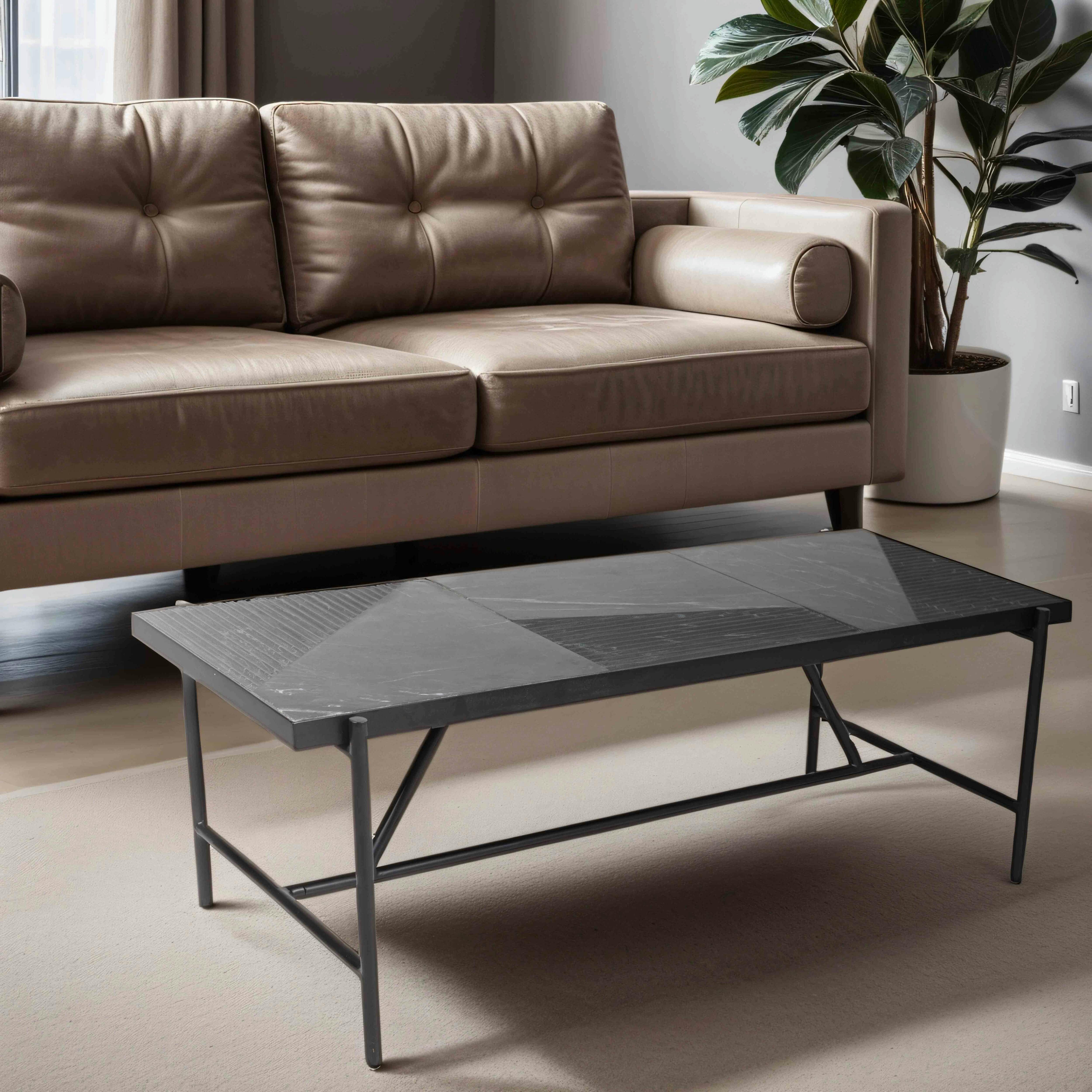 PAHELI - Table basse rectangulaire en marbre 120 cm noir