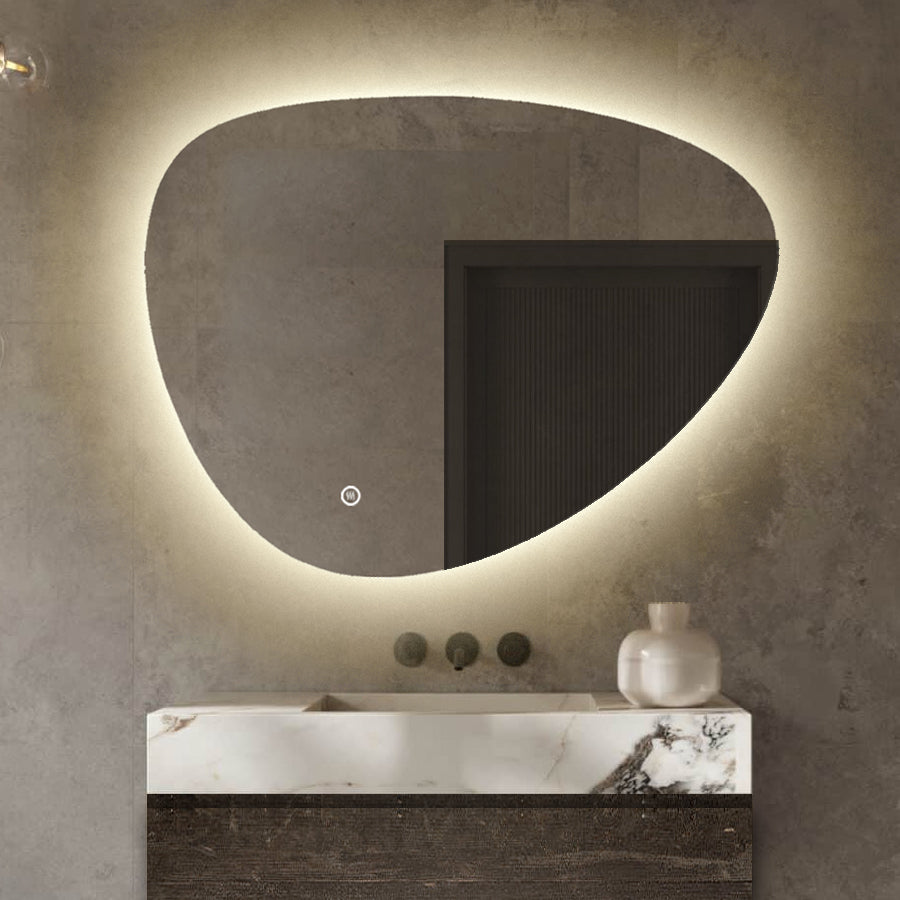 Badkamerspiegel Asymmetrisch - Organisch met Verlichting - 100 x 70 cm
