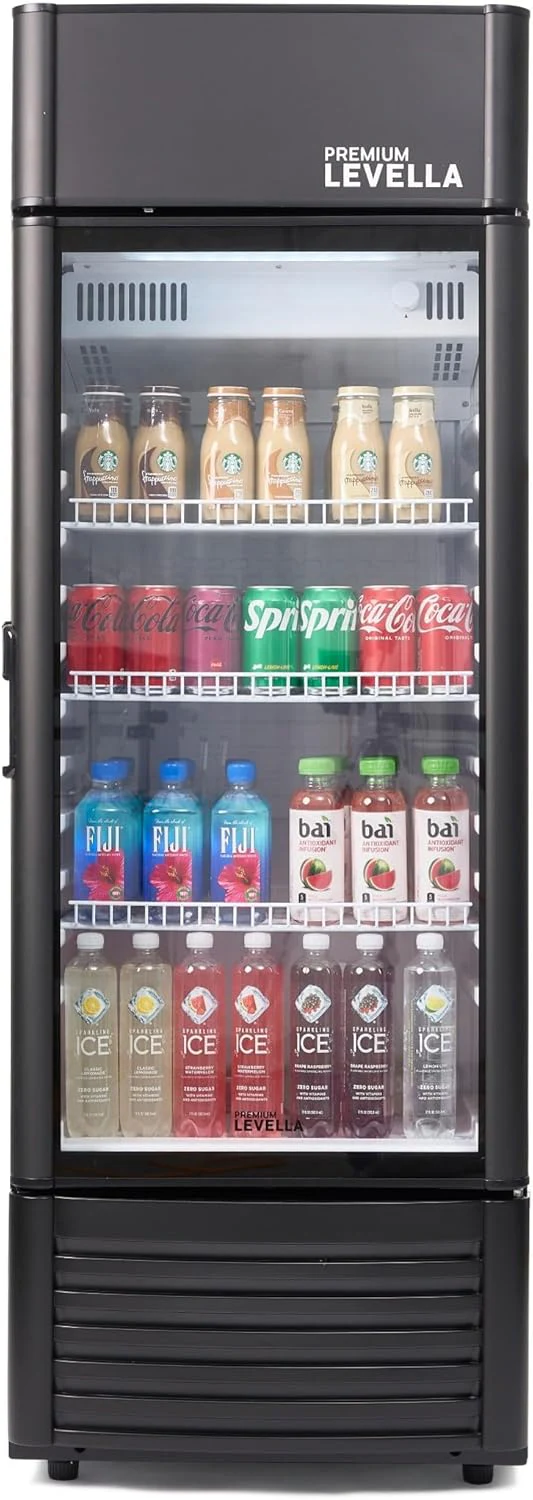 PRF125DX Glass Door Display Refrigerator 12.5 cu ft Commercial Beverage Cooler Merchandiser With Customizable Lightbox - Silver(Black/12.5 cu.ft. Single Swing Door)