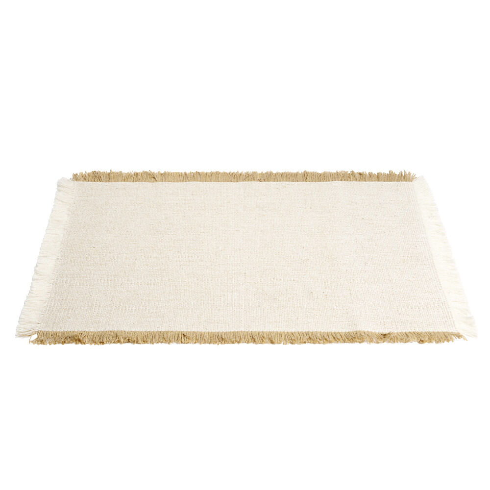 Set de table rectangulaire tissu beige et marron à frange