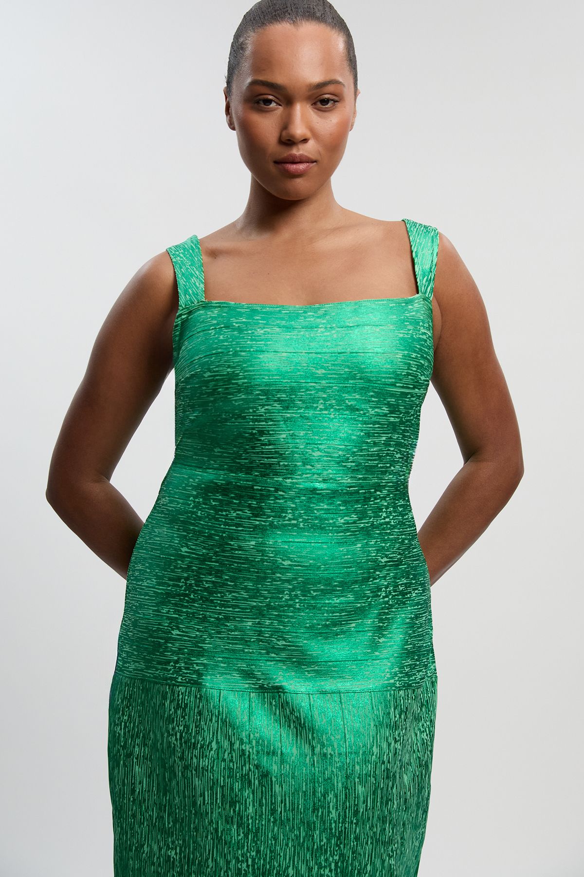 KarenMillen Plus Size Foil Metallic Figure Form Bandage Strappy Knit Maxi Dress