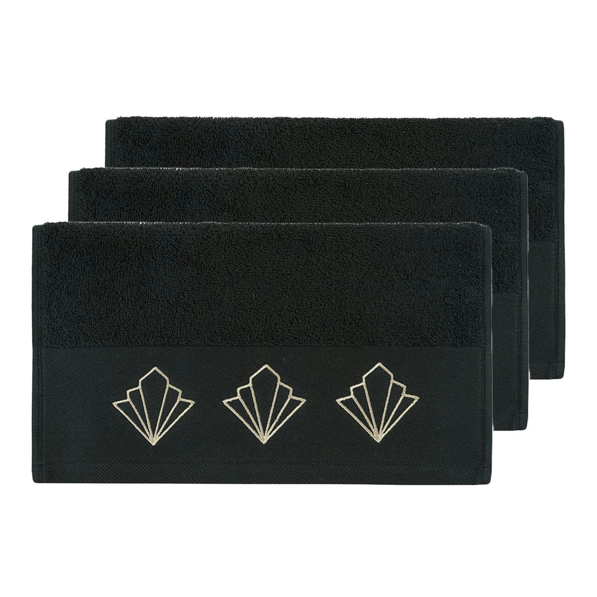 PALIMA - Lot de 3 serviettes invité Noir 30x50 cm
