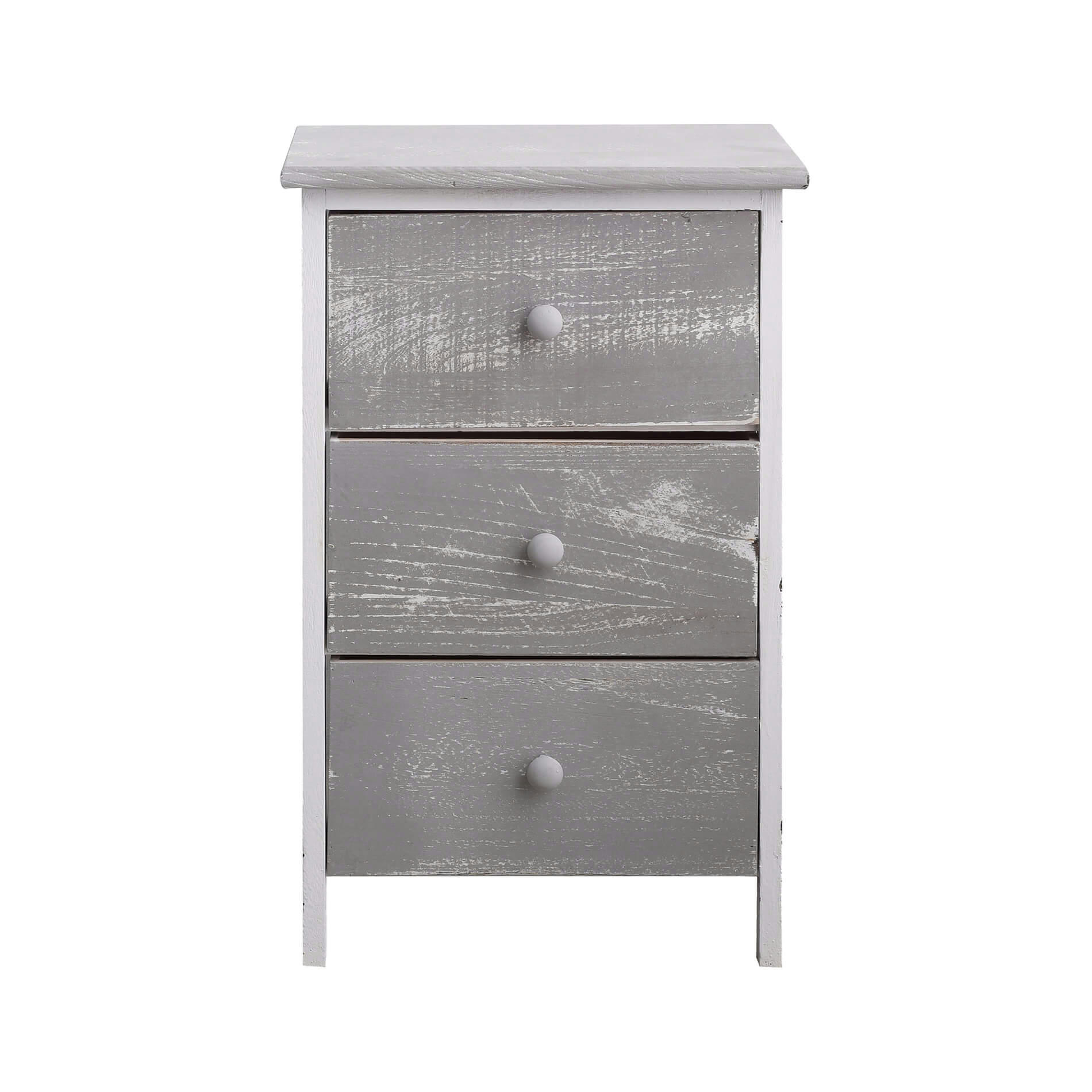 - Table de chevet avec 3 tiroirs en bois gris et blanc