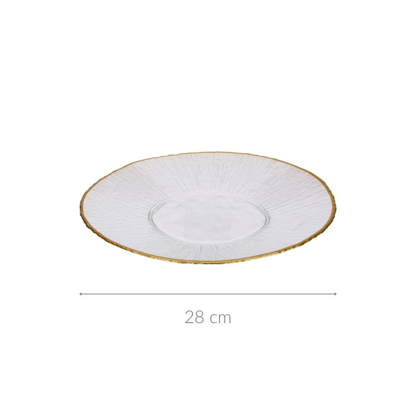 Szklany talerz płaski ze złotą obwódką DATURA, 28 cm