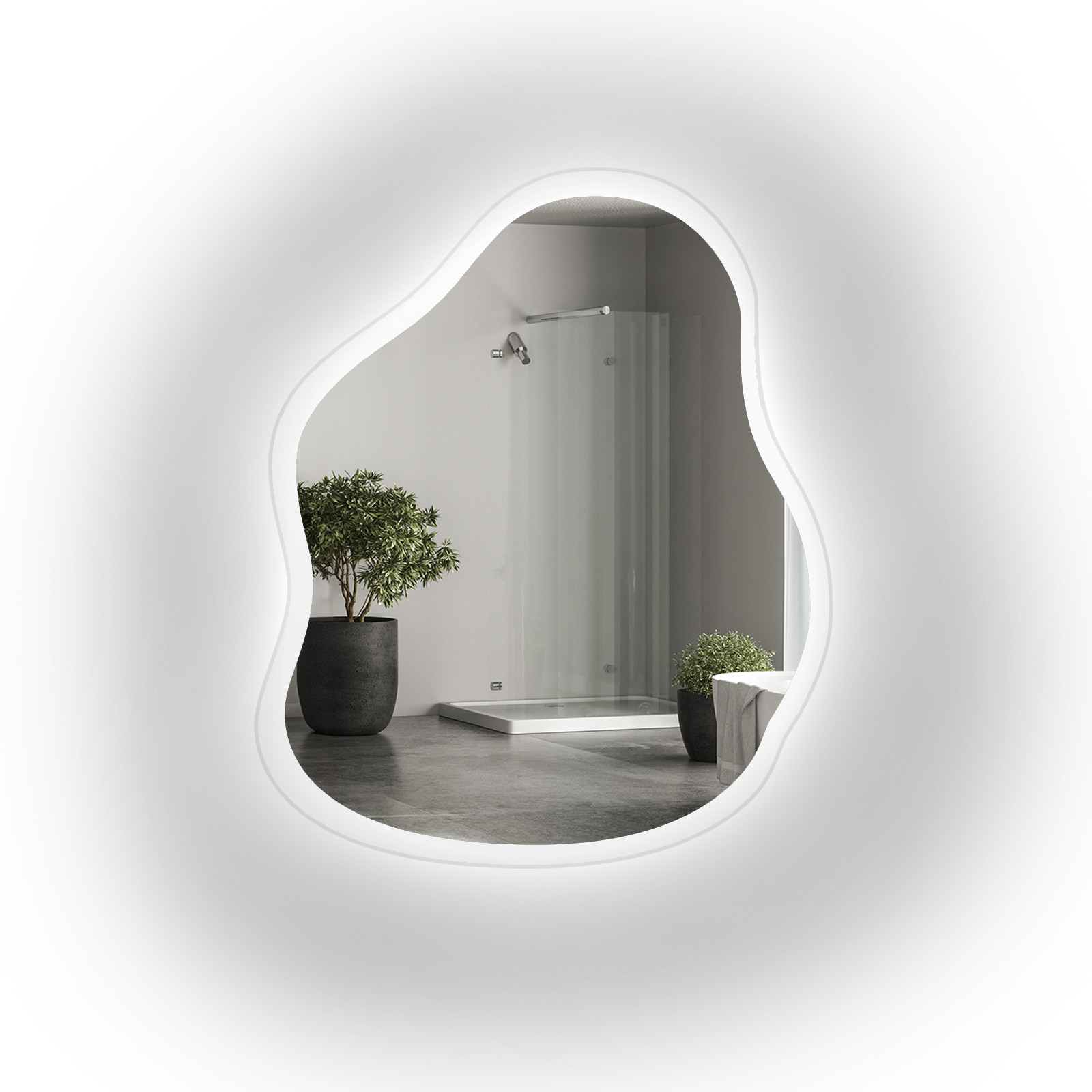 Lustro o organicznym kształcie na szkle z podświetleniem - STONE GLASS LED