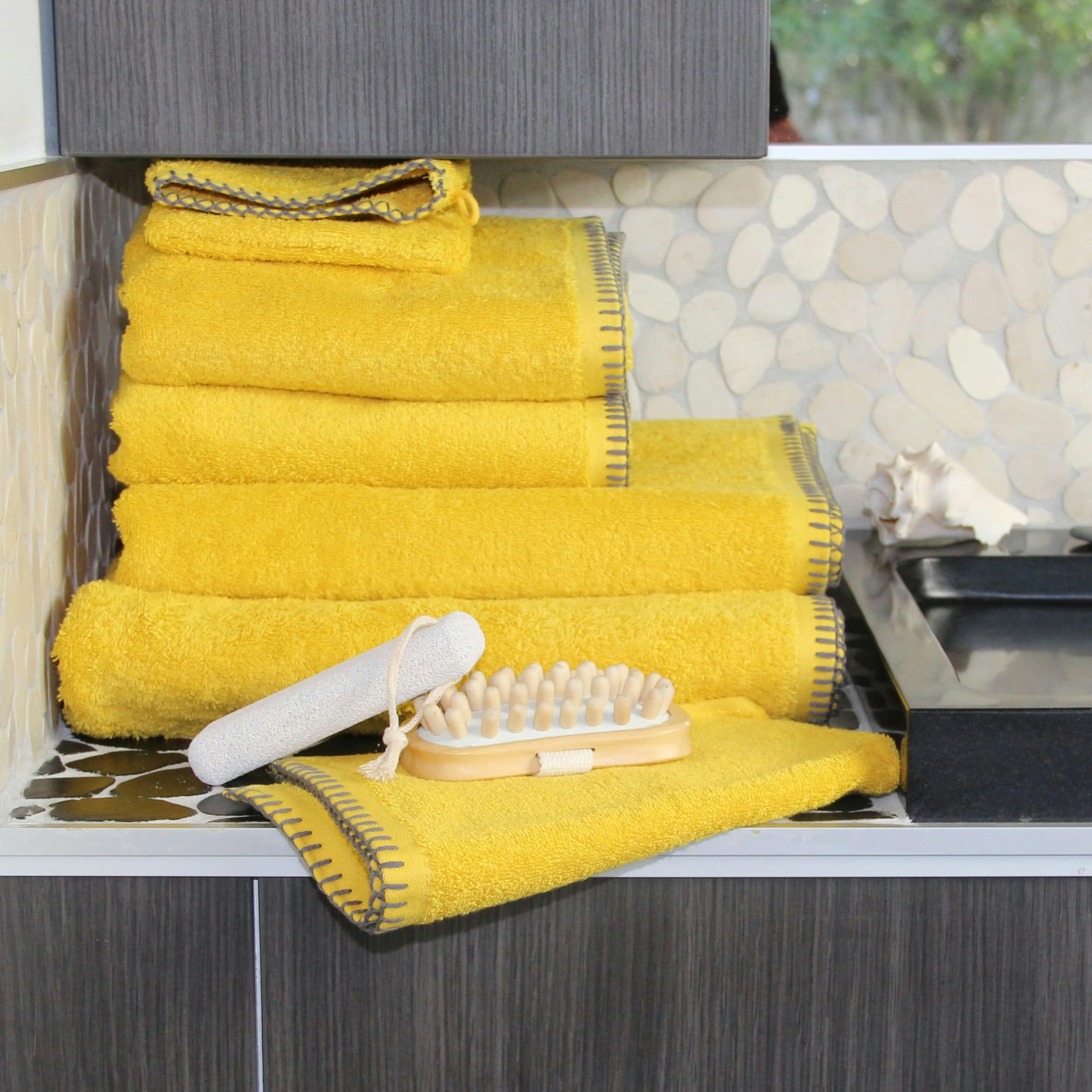 GRAND HOTEL BAIN - Serviette invité grand hôtel coton jaune curry 30x50 cm