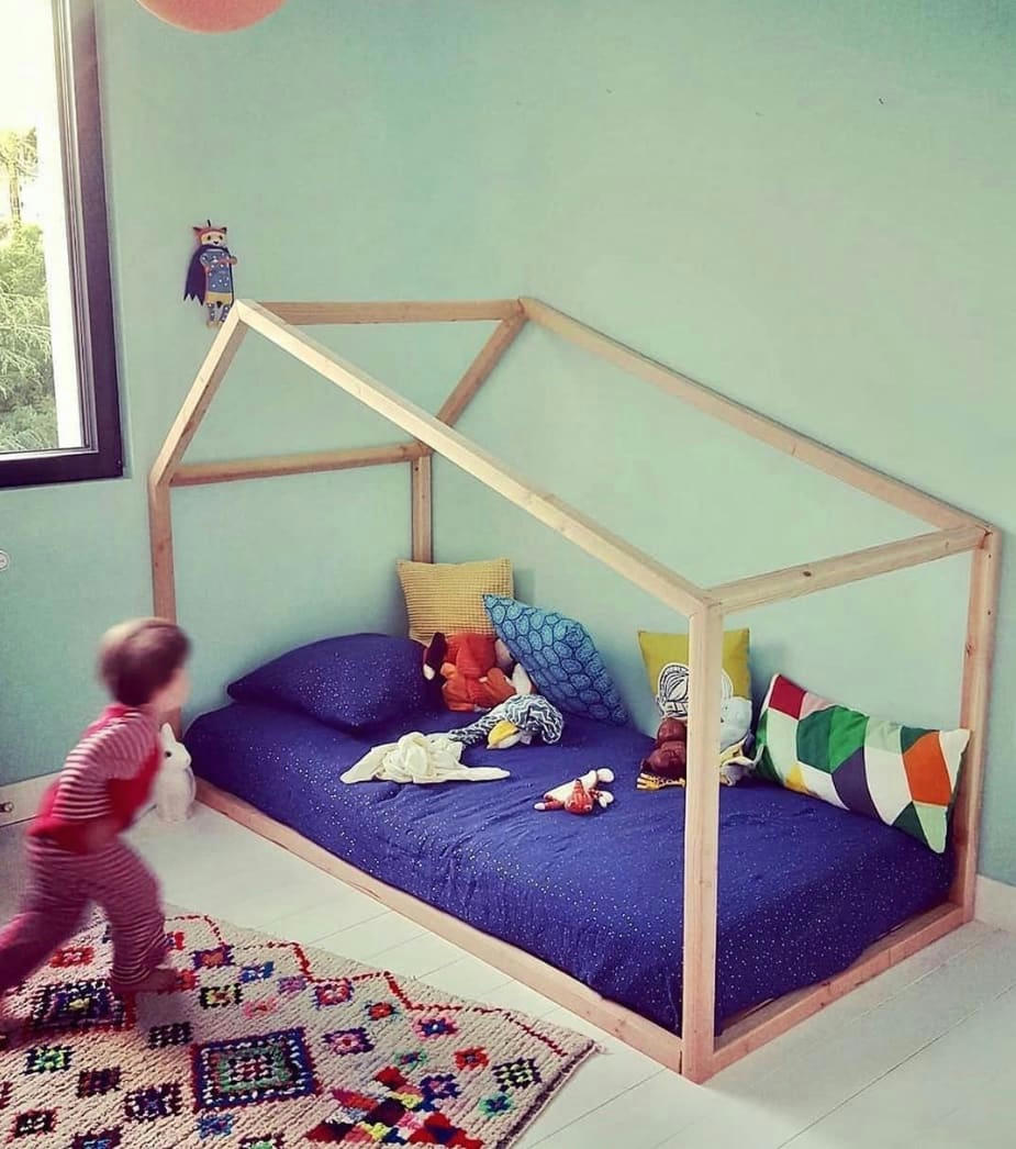 - Lit enfant montessori grande cabane 90x190 en hêtre massif
