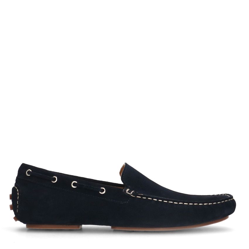 Manfield Donkerblauwe suède loafers