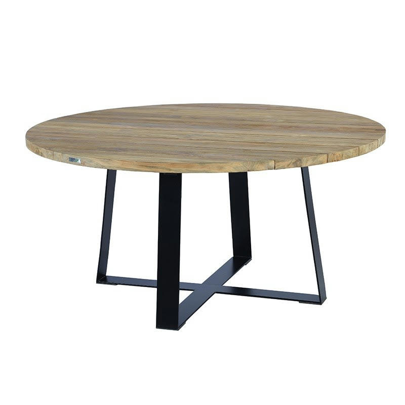 ORSAY - Table métal anthracite et teck recyclé D 160 cm