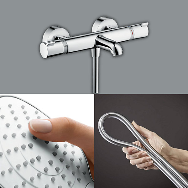 Pack mitigeur bain thermostatique HANSGROHE Ecostat Comfort   Flexible Isiflex 1,6m   Pommeau Croma Select E EcoSmart chromé