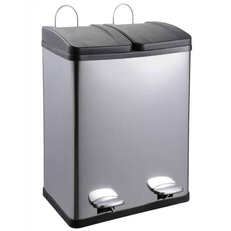 Poubelle de tri à pédale Neptune argent 2 x 30 L INVENTIV