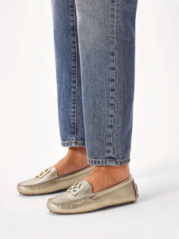 Gold moccasins on a comfortable sole