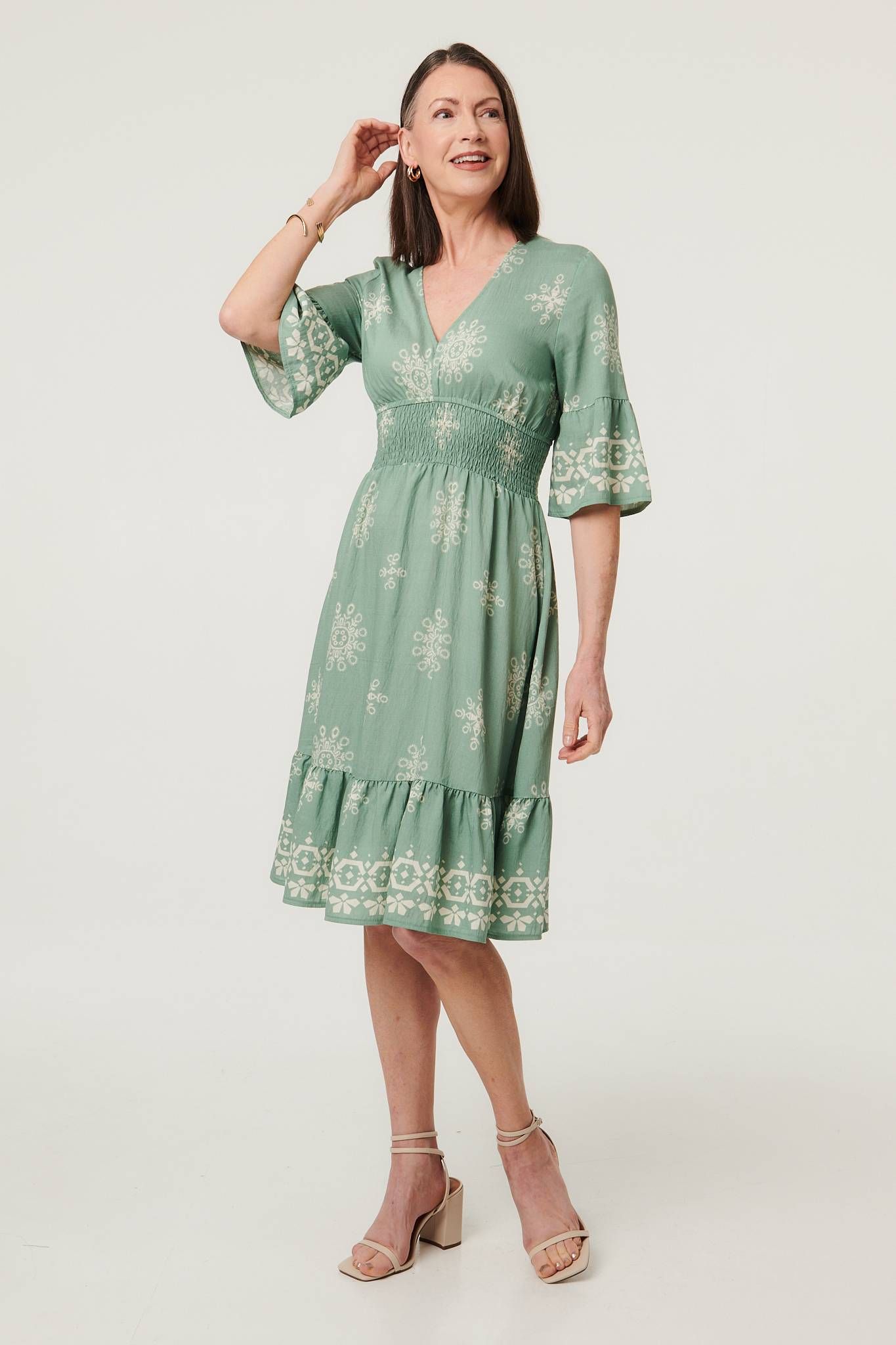 Izabel London Border Print Knee Length Dress