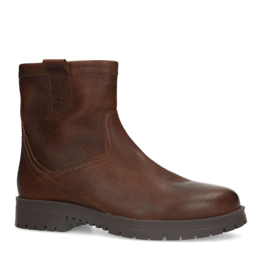 Manfield Donkerbruine leren boots