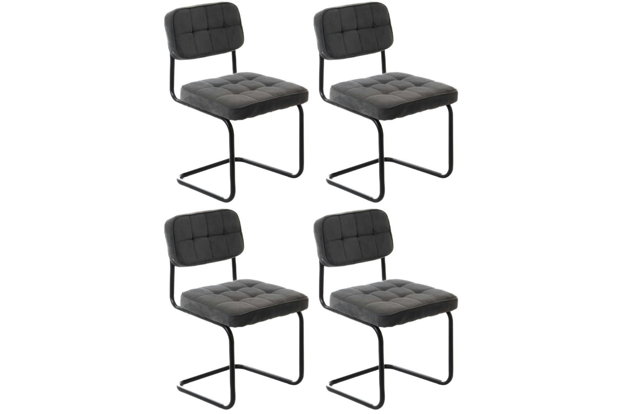 AMELIE - Lot de 4 chaise de salle à manger pied luge noir en velours côtelé