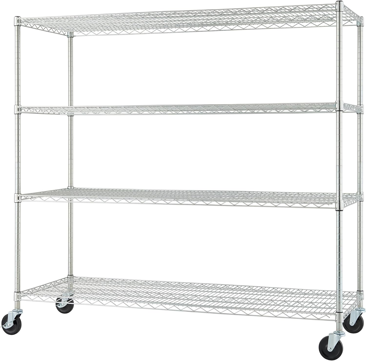 Trinity Basics 4-Tier Adjustable Wire Shelving with Wheels for Kitchen Organization, Garage Storage, Laundry Room, NSF Certified, 600 to 1800 Pound Capacity, 60” by 24” by 54”, EcoStorage Chrome