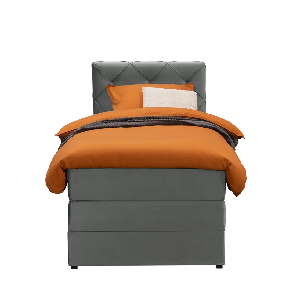 Boxspring met opbergruimte Liv geruit - grijs - 90x200 cm