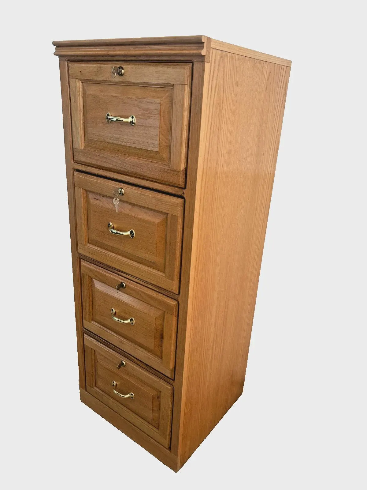 Gorgeous Vintage File Cabinet Blonde Oak Four Locking Drawers, Keys, Legal Size