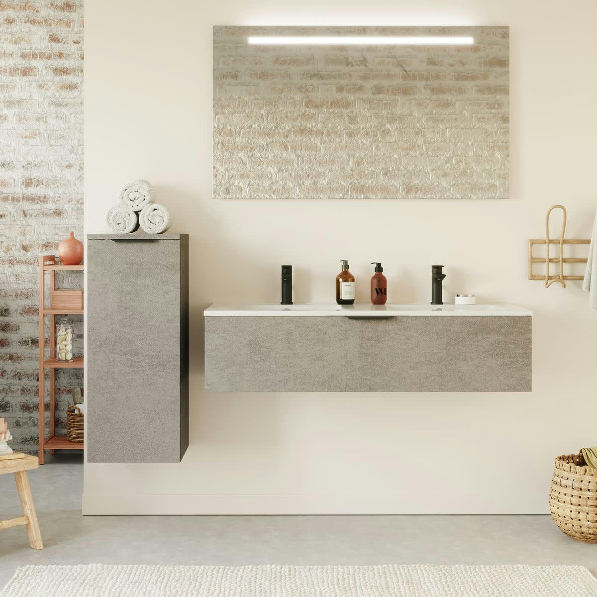 VENICE - Meuble salle de bain double vasque 120cm 1 tiroir Béton